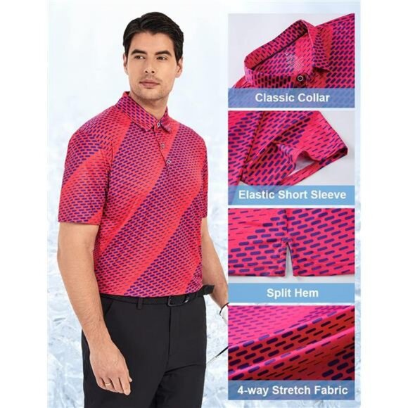 Golf Shirts for Men Dry Fit Print Moisture Wicking Performance - Picture 3 of 7